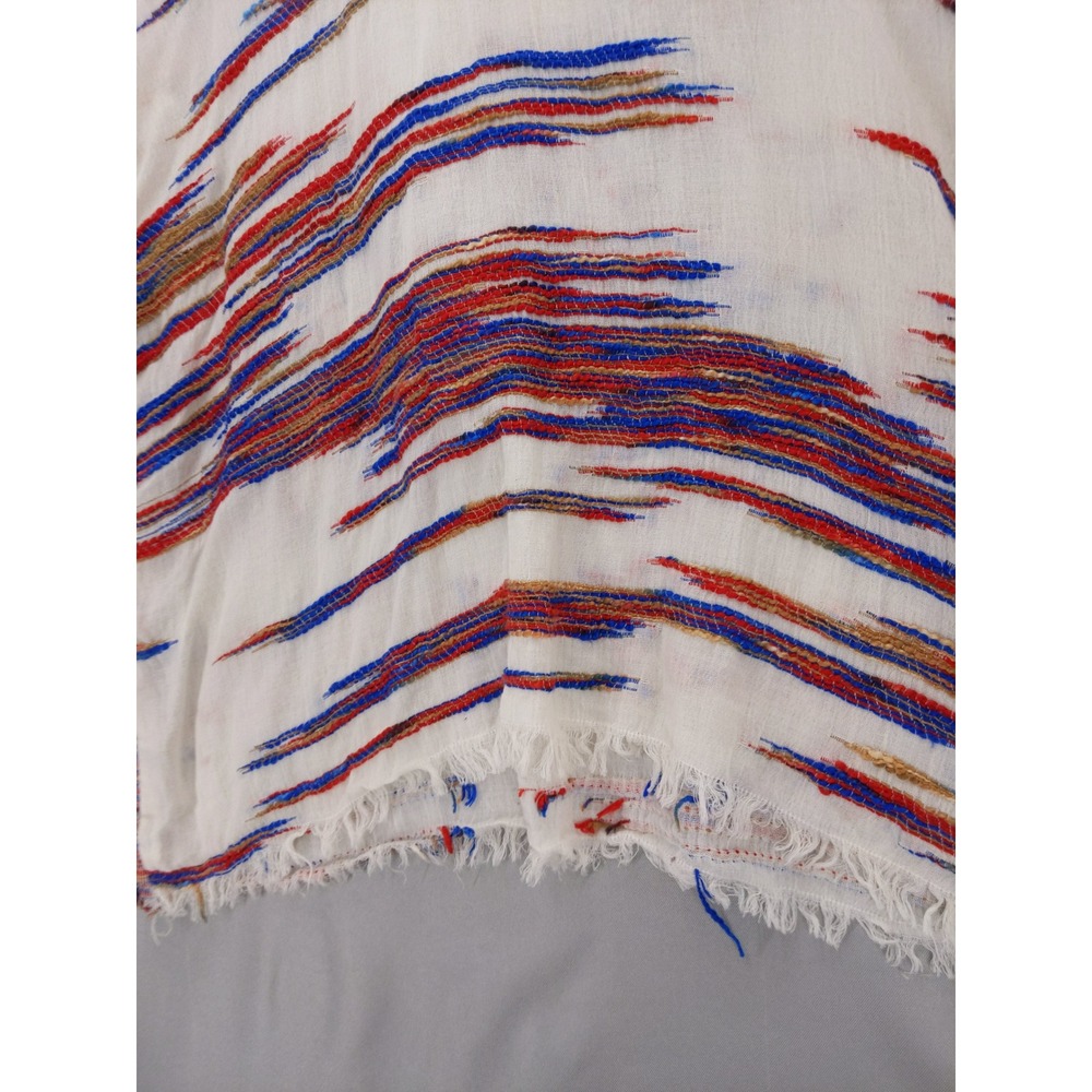 Dylan Gauze Poncho Top Women Medium White Multi Color Fringe Boho Stripe - Picture 3 of 10
